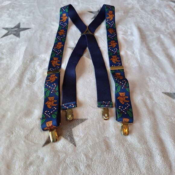 Vintage West Germany Holiday Suspenders‎ Teddy Bear & Candy Cane Design Adult - Picture 1 of 9